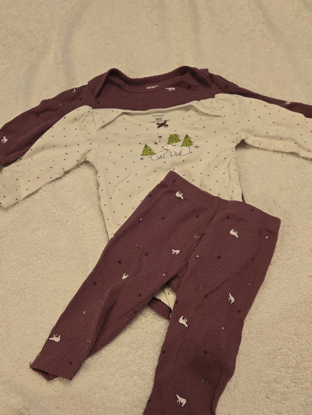 Carter's Plum and Cream 3-Piece Kids Pajama Set with Woodland Print